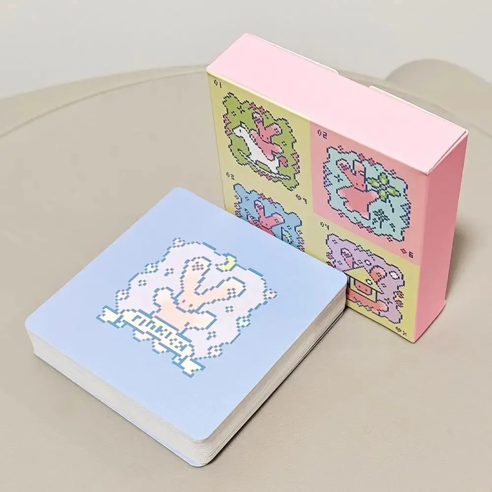Kawaii Pixel Art Dek Lenormand Merah Jambu - 42 Kad Oracle Arnab Comel 7x7sm untuk Dek Mini Tiruan Dek Timbul Timbul — image 3
