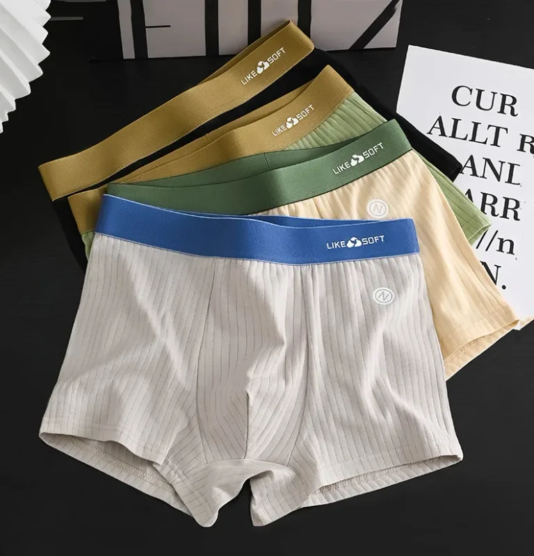 5 pezzi boxer da uomo a righe morbidi e traspiranti a vita media elastico in vita misto cotone pantaloncini intimi da uomo — image 1