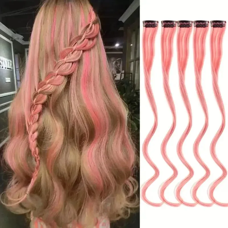 5 Stücke Farbige Haarverlängerungen Party Highlights Lockiges Wellenförmiges Haarteil Clip In Synthetische Streak Für Mädchen Frauen Halloween Perücke — image 8
