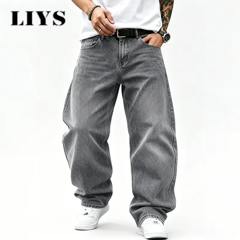 American Retro Washed Baggy Wide Leg Herrenjeans Lässige, übergroße, locker sitzende Denimhose, geeignet für Freizeitkleidung bei der Arbeit