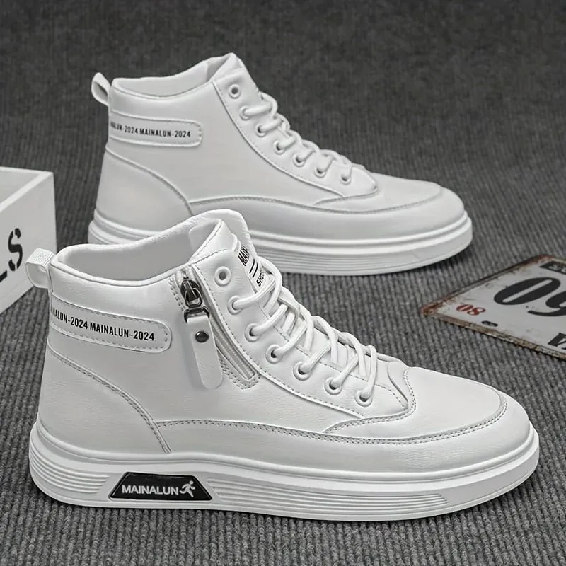 Sneakers alte da uomo progettate per tutte le stagioni caratterizzate da una suola in PU antiscivolo e un design bianco senza lacci adatto per l'urbano — image 3