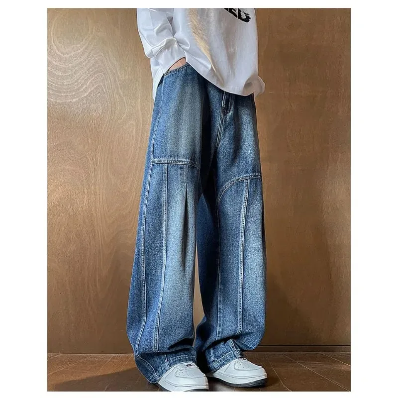 Herren Jeans Mann Hosen Frühling American Retro Patchwork Bequeme Große Größe Lose Denim Hosen Plus Size Böden Stilvoll Lässig — image 2