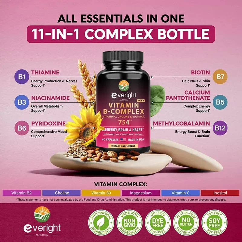 Complexo de vitamina B para suporte energético do cérebro e do coração - com B1 B2 B3 B5 B6 B7 B8 B9 B12 com vitamina C Colina Inositol — image 2