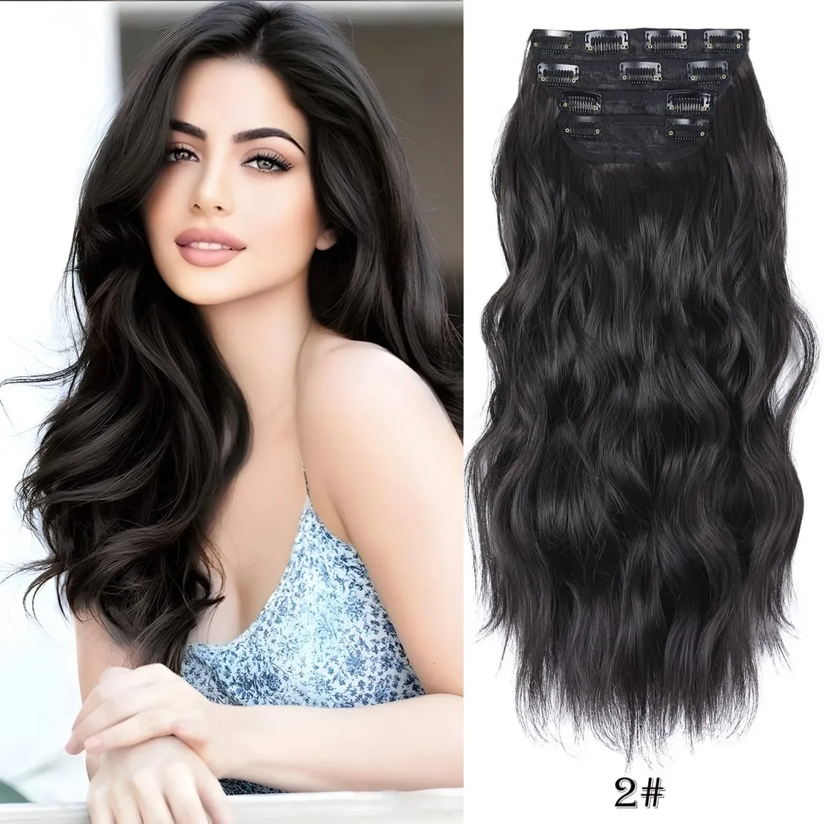 Leeons gewellte Clip-in-Haarverlängerungen, 4 Stück, natürliche, weiche, lange, gewellte Haarteile, dicke Doppelschuss-Clip-in-Haarverlängerungen für Frauen — image 13