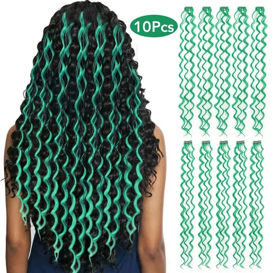24Inch Deep Wave Hairpiece Synthetic Hair Extensions 10 Pcs/Set Clip In Hair Extension Multiple Pure Color Clip In One Piece