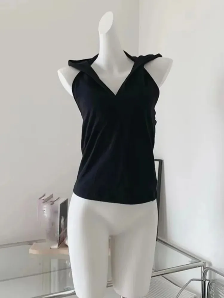 2025 Ropa Mujer Backless Verband Y2k Tank Top Frauen Feste Kapuze Tunika Lässige Leibchen Mode Sexy Koreanische Sommer Gestellte Tanks — image 10