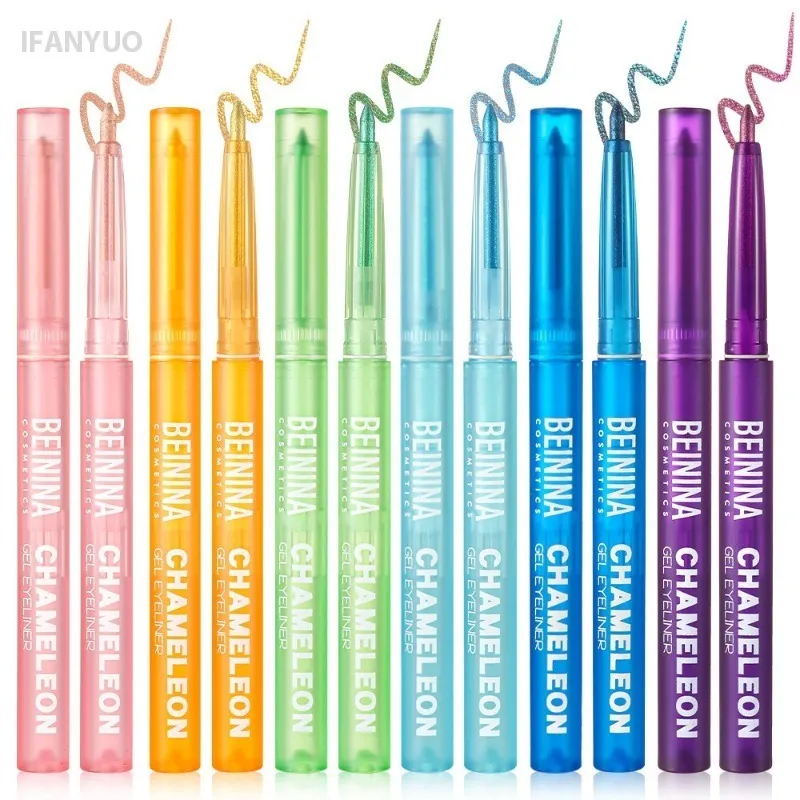 Pena Gel Eyeliner Kuning Metalik Bunglon Berkilau Eyeshadow Multiwarna Eye Liner Mutiara Terpolarisasi Glitter Pigmen Mata Makeup — image 6
