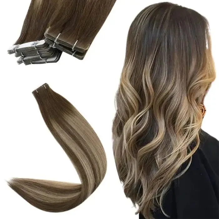 [12 เดือน] ที่มองไม่เห็นเทปฉีดต่อผม Virgin Hair สีขาวสีบลอนด์ 10A คุณภาพ Long Uselife