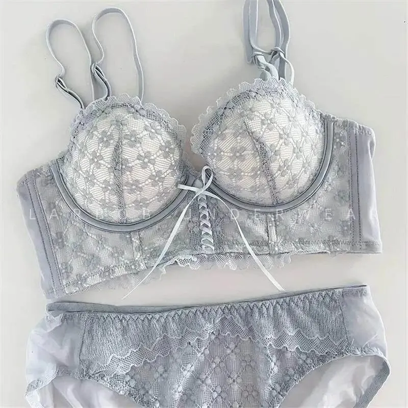 Bra Tekan Ke Atas Renda Tanpa Padding Seluar Dalam Ramping Tanpa Wayar Bralet Seksi Musim Panas Lancar untuk Sokongan Bahagian Angkat Dada Kecil Anti Kendur