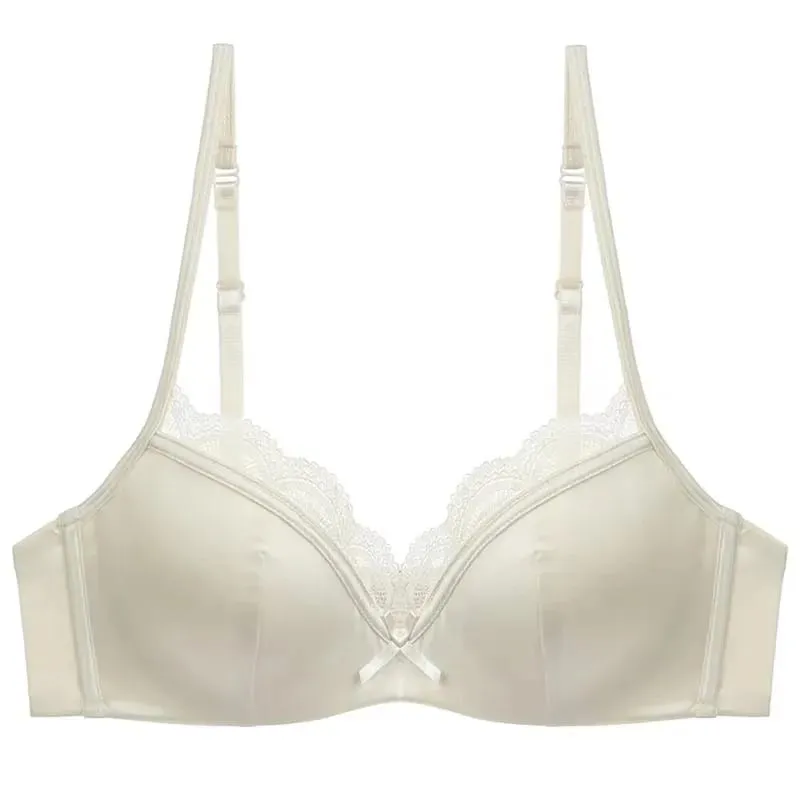 Französischer Luxus-Seiden-BH für Damen mit kleiner Brust, verstellbares Schlankheits-Bralette- und Höschen-Set, bequem, sexy, transparentes Dessous-Set