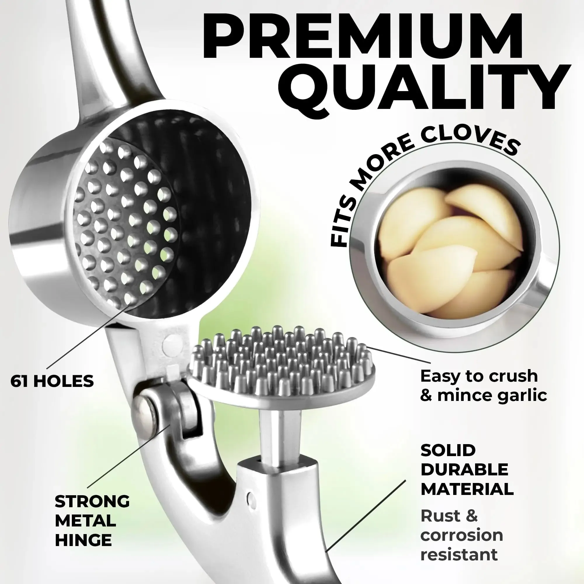 Kitchen Large Premium Garlic Press Set - Bigger Bowl for Bigger Garlic - Rust Proof & Dishwasher Safe Garlic Mincer Tool — image 3