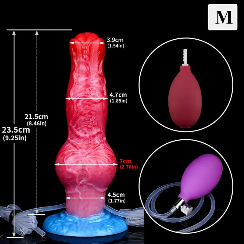 Eiaculazione Plug anale Cane/Lupo Pene gonfiabile con nodo grosso con funzione di squirto Giocattolo del sesso con ventosa forte per donne e uomini