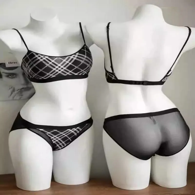 Dámské americké retro kostkované intimky set tenká push up podprsenka proti ochabování podpaží podpora tuku pohodlí každodenní nošení — image 4