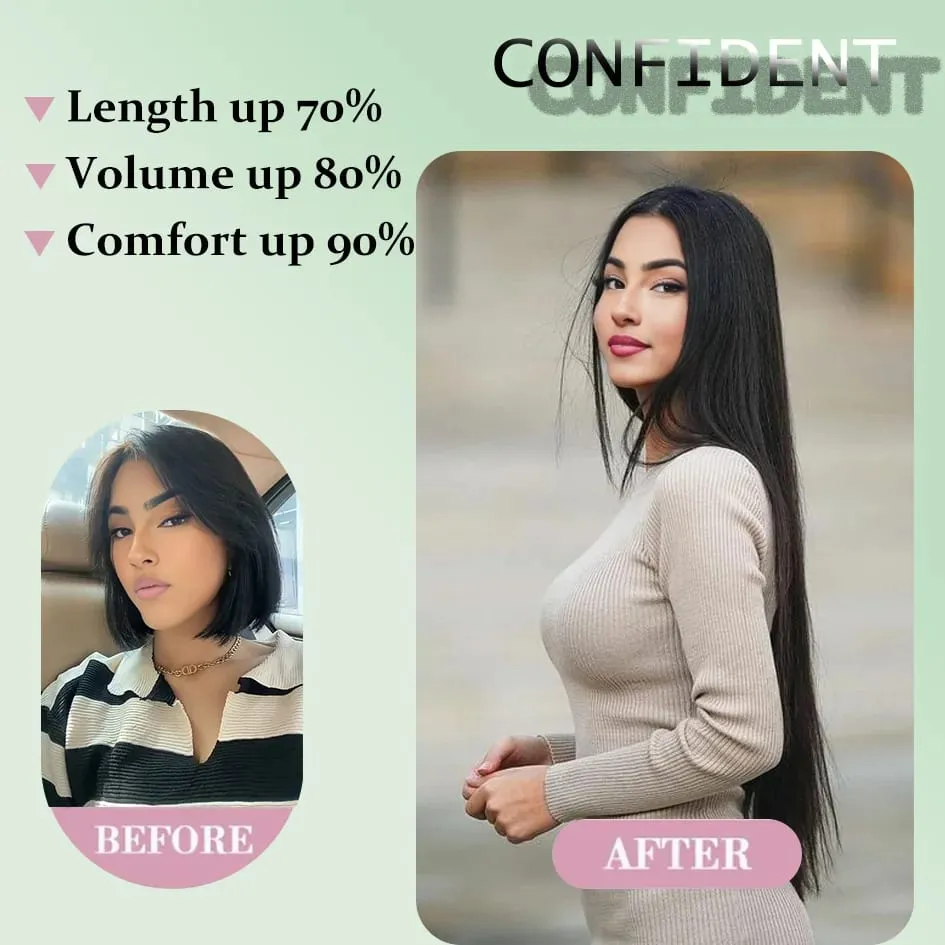 4pc Synthetic Women's 16inch/20inch/24inch Four Piece Straight Hair Extensions Black/Brown Wig Suitable for Daily Wear — image 6