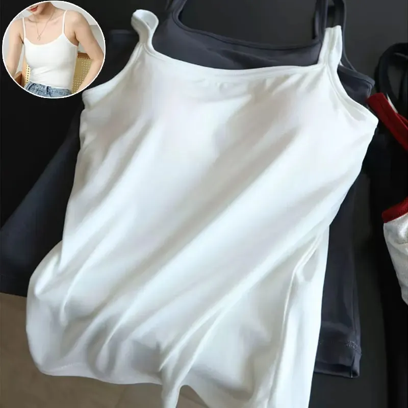 Women Sexy Milk Silk Tops Spaghetti Strap Tops Solid Color Strap Slim Vest Female Basic Tanks Bra Underwear Summer Base Shirt — image 3