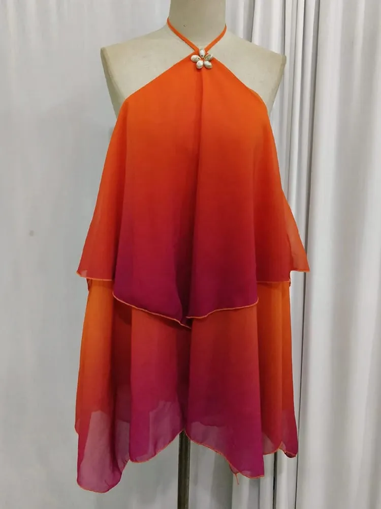 Mozision Gradient Halter Backless Sexy Mini Dress Women Gown Elegant Mesh Zipper Off-shoulder Sleeveless Club Party Dresses — image 6