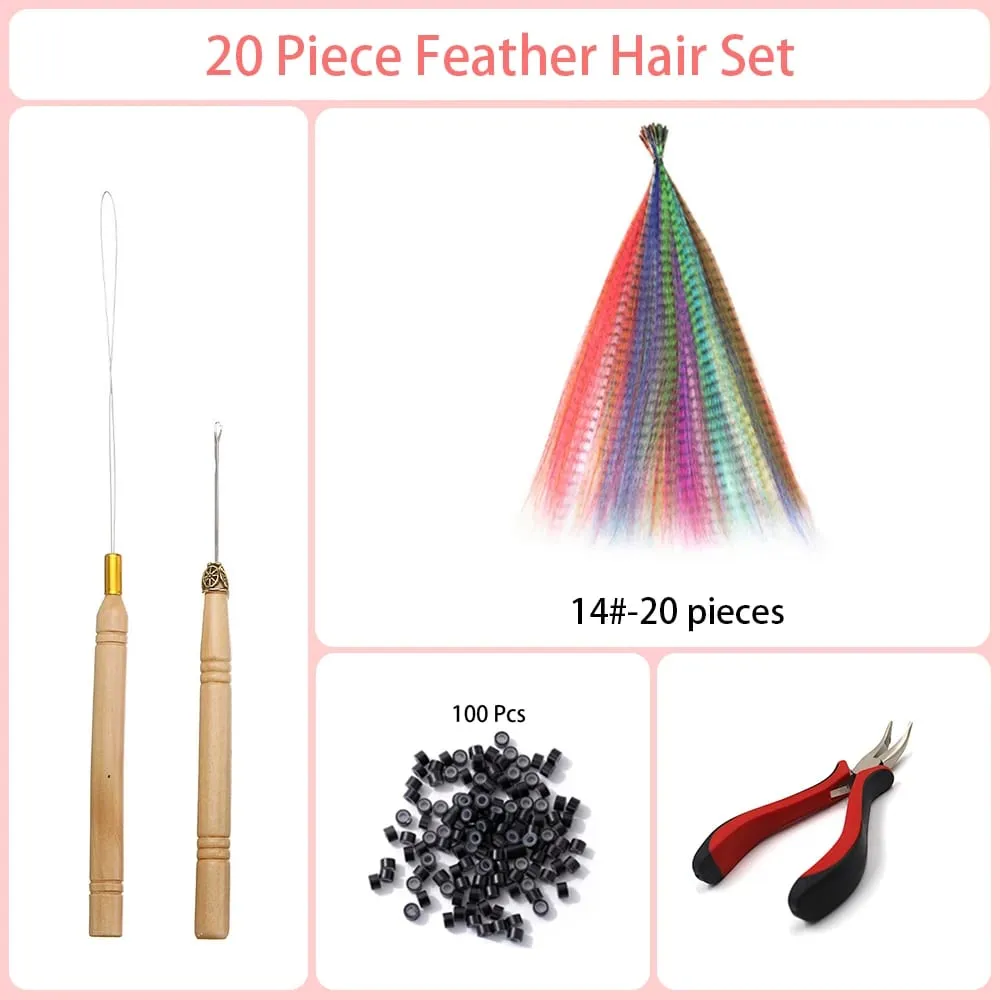 Estensioni dei capelli sintetici colorati I-Tip in piume finte 16 "20 fili/pacco Accessori per parrucche in fibra resistente al calore da donna — image 3