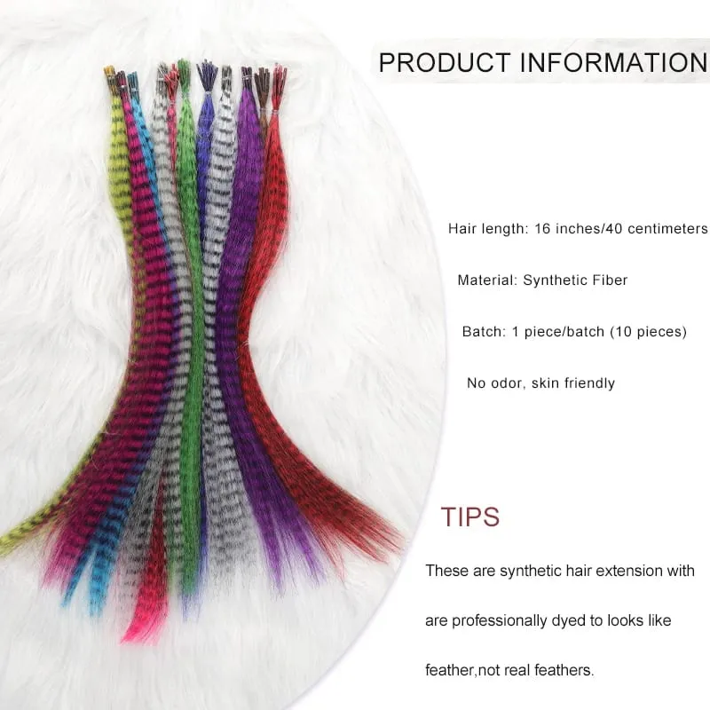 10-Piece Rainbow Synthetic Feather Extensions Multicolor 16-Inch Hair Add-ons Suitable for Women — image 3