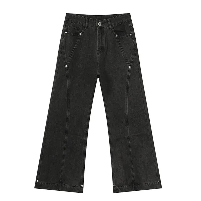 Seluar Jeans Micro Flare Lelaki Gaya Amerika High Street Nail Bead Splicing Warna Pepejal Bergaya Musim Panas Seluar Lelaki 9W2660