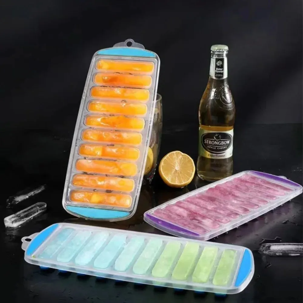 DIY 10 Holes Long Strip Ice Cube Mold with Lid Silicone Ice Cube Tray Homemade Ice Block Mold Cold Drink — image 3