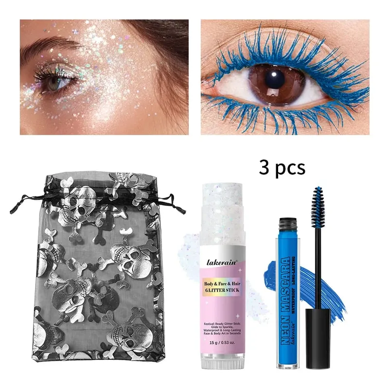 Halloween Eye Makeup Kit Purple Mascara Body Face Hair Glitter Stick with Drawstring Pouch Cosmetic Set Party Costume Festival — image 10