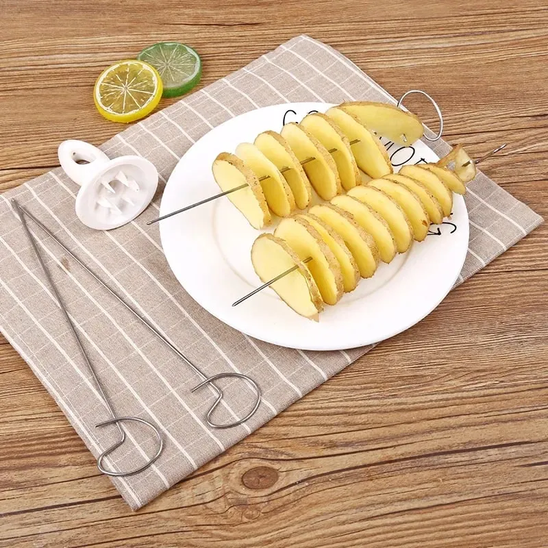 Trancheur de pommes de terre torsadé en acier inoxydable, en spirale, en plastique, coupe-pomme de terre rotatif, outil créatif pour légumes, Gadgets de cuisine, 1 ensemble — image 3