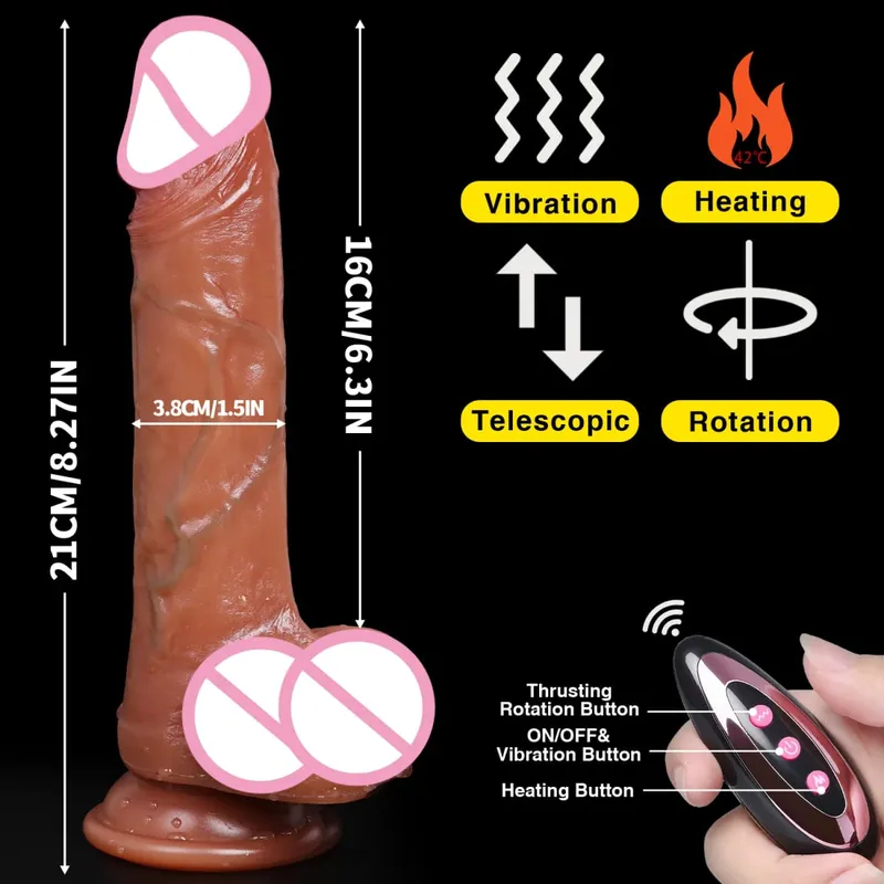 Gode réaliste vibrateur télescopique en Silicone, pénis de Masturbation pour femmes, bite de poussée, chauffage pour adultes, jouets sexuels télécommandés — image 15