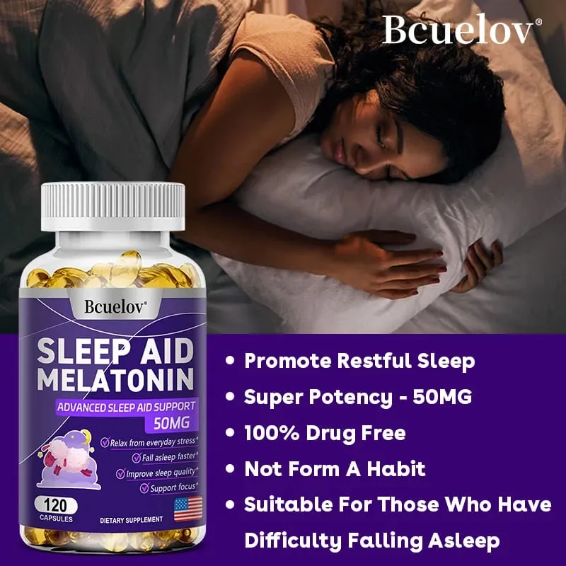 Bcuelov Melatonin Dietary Supplement for Promotes Relaxation and Sleep Health 25mg 30/60/120 Capsules Vegan | Gluten Free — image 6