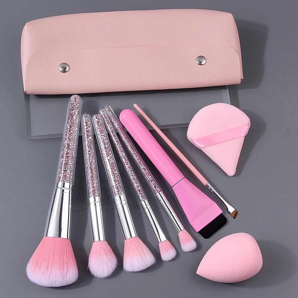 Juego de brochas de maquillaje profesionales con mango de diamantes de imitación, bolsa de almacenamiento, esponja en polvo para cara y ojos, 10/12/15/17 Uds. — image 5