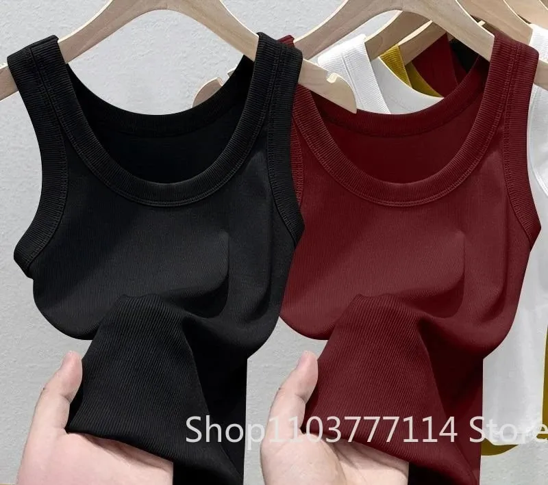 Nữ Chắc Chắn Cổ Tròn RibbedTop Yếm Mùa Hè Cơ Bản Co Giãn Spaghetti Dây Top Nhẹ Thoáng Mát Đế Áo Vest Không Tay — image 7