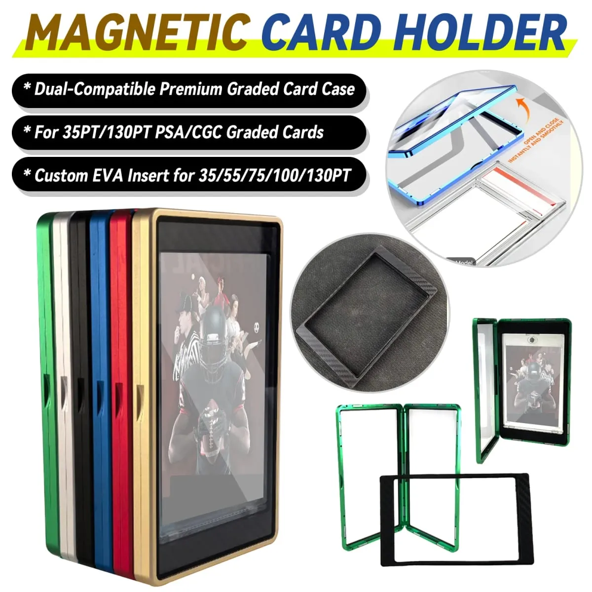 2 w 1 osłona ochronna gablota aluminiowa osłona zderzaka do PSA CGC Graded sportowa karta handlowa płyta magnetyczny uchwyt na karty — image 1