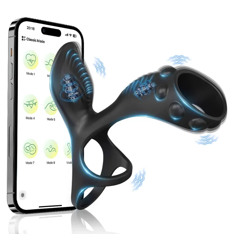 APP Control טבעת זין רוטטת טבעת לפין לגברים דגדגן ממריץ ויברטור לנשים עיכוב שפיכה צעצוע מין לזוגות