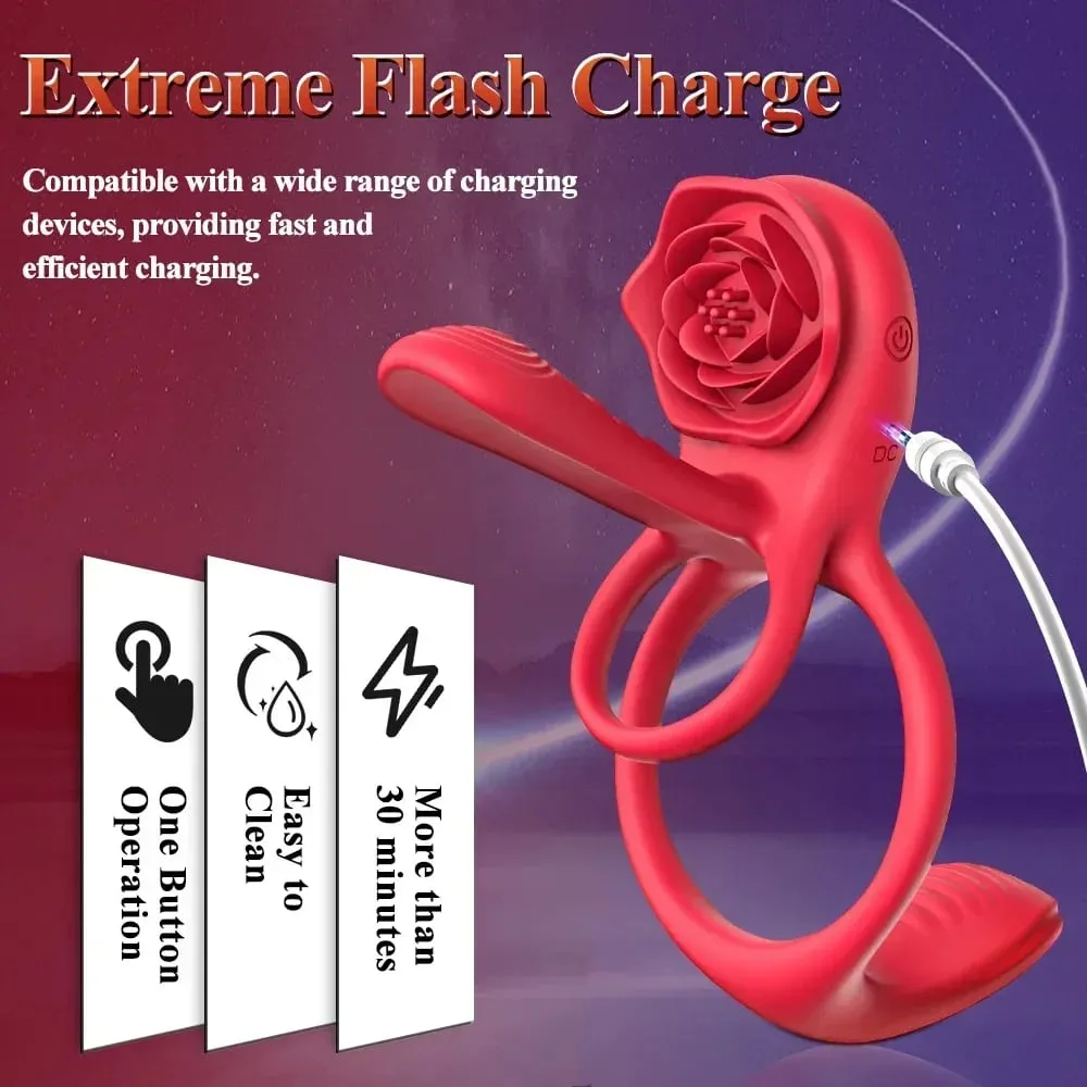 Rose Vibrating Cock Ring Penis Lengan Vibrator G-spot Clitoral Stimulator 10 Getaran Mainan Seks untuk Lelaki Dewasa Clitoris Vibrator — image 4