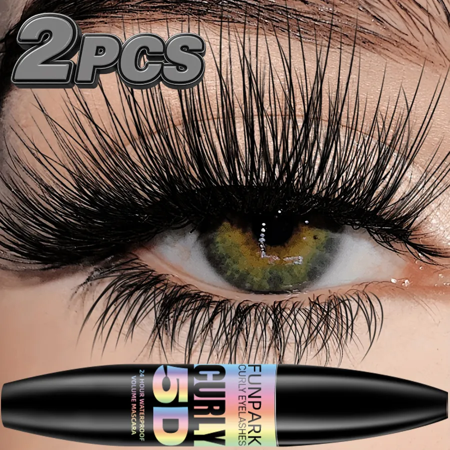 2 pezzi 5D Eye Mascara nero Impermeabile allunga le ciglia Estensione Mascara in fibra di seta Trucco occhi a lunga durata per le donne Cosmetico Bellezza coreana — image 5