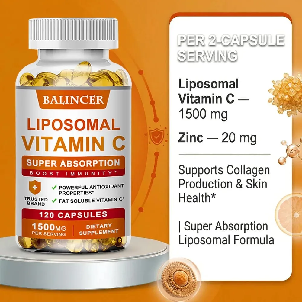 Liposomal C-vitamin 1500mg højabsorberende fedtopløselig ascorbinsyre Immunstøtte Kollagen Booster & Antioxidant Supplement — image 3
