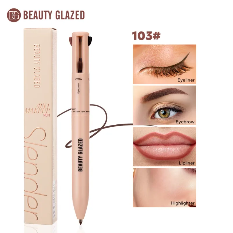 Matita per trucco multifunzionale smaltata di bellezza Matita per sopracciglia Eyeliner Lip Liner Evidenziatore 4 in 1 Penna a sfera per trucco Finitura opaca