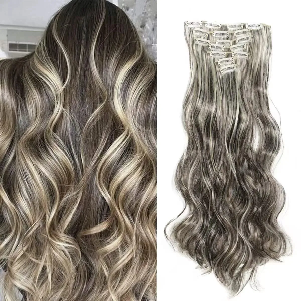 7 clip nelle estensioni dei capelli Acconciatura a onda lunga Nero 60-71 cm Capelli sintetici naturali Uso quotidiano Parrucchino per donna — image 10