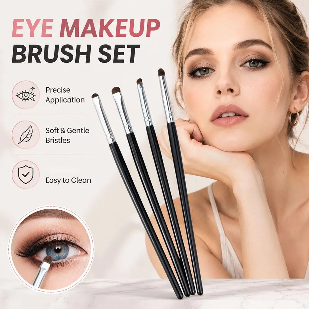 4Pcs Detail Eye Makeup Brush Set Soft Bristle Eyebrow Eyeliner Smudge Brushes for Eyeshadow Lying Silkworm/Brow Cosmetic Tools — image 2