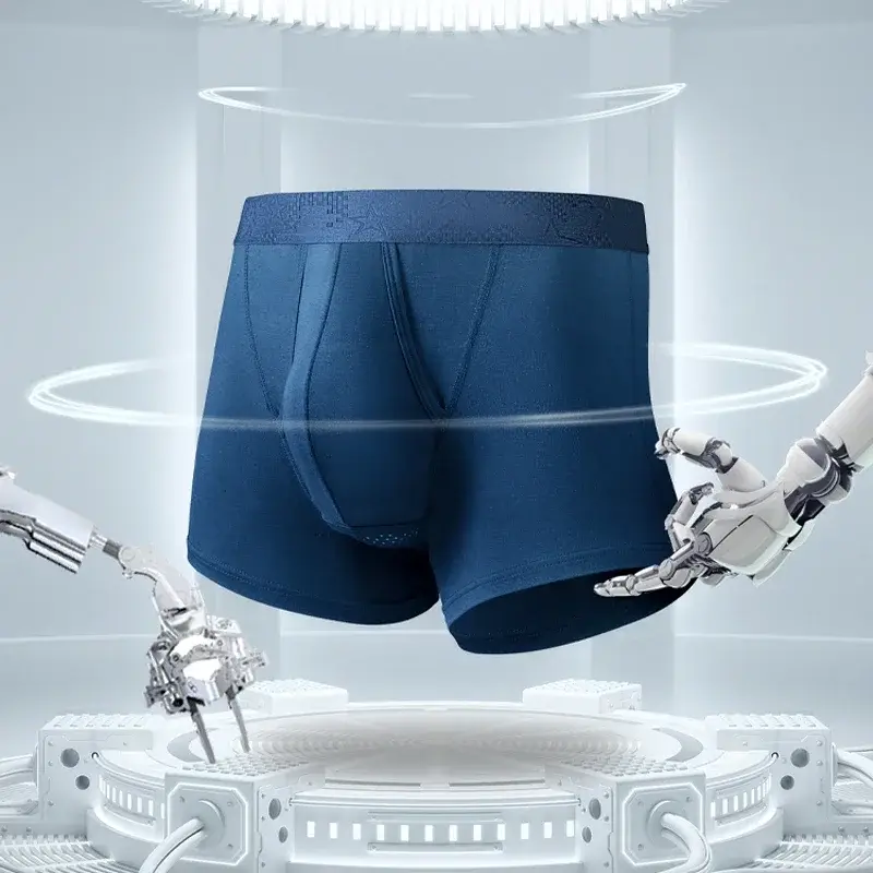 5PC Gun-bullet split underpants, men's ice silk scrotal support, men's flat-angle underpants, thin, breathable, four-corner tro — image 2