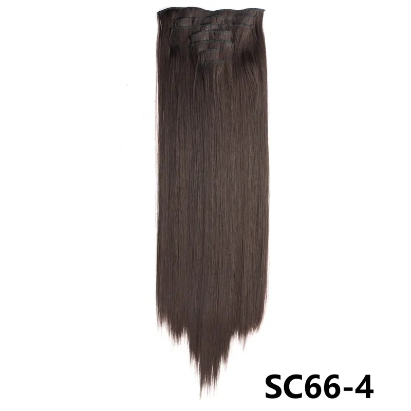 Sintetik Lurus Panjang 16 Klip Dalam Sambungan Rambut 7 Keping/Set Serat Suhu Tinggi Potongan Rambut Berambut Perang Hitam Coklat Untuk Wanita — image 14