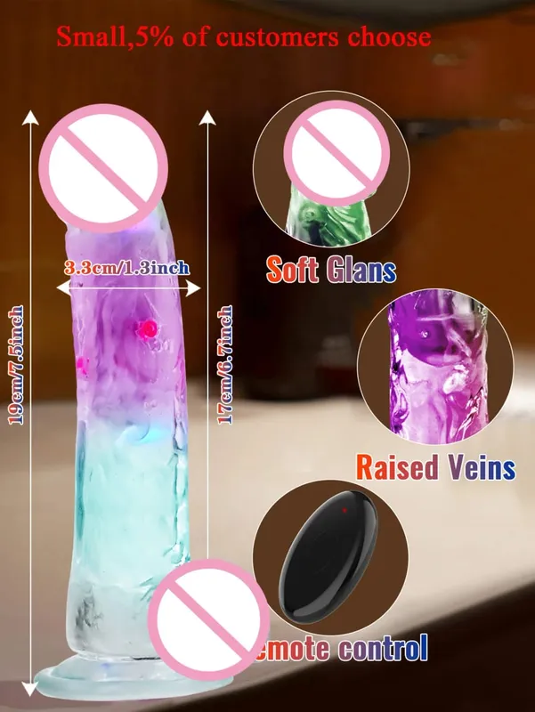 Alat Kawalan Jauh Dildo Realistik Lembut untuk Wanita G-spot Vibrator dengan Lampu LED Palsu Zakar Wanita Melancap Mainan Seks untuk Wanita