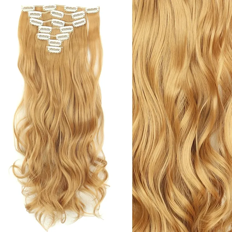 16 Clips 7Pcs/Set Hair Extensions Long Wavy Hairstyle Natural Synthetic Black Blonde Hairpieces Heat Resistant For Women — image 24
