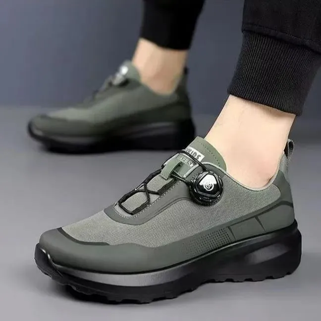 Men Black Casual Running Shoes Rotating Button Slip Resistant Thick Sole Outdoor Sneakers — image 2