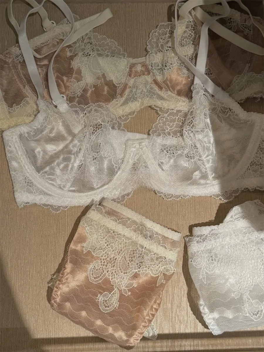 Intimo per ragazze in pizzo, sezione sottile, reggiseno lucido, lingerie push-up anti-cedimento, supporto per seni grandi, set di reggiseno piccolo — image 4