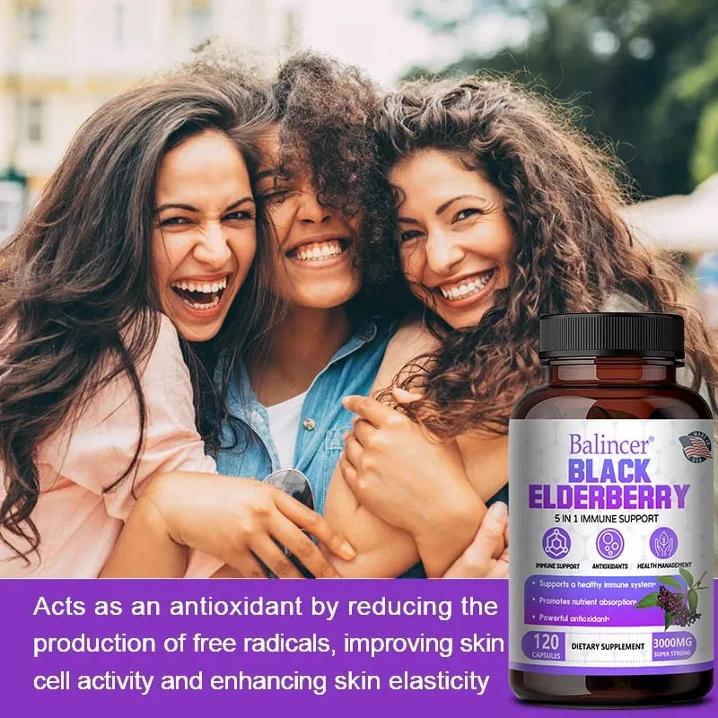 Black Elderberry แคปซูล Milk Thistle วิตามิน C สังกะสีสารต้านอนุมูลอิสระภูมิคุ้มกันผิว Respiratory & Digestive Health — image 6