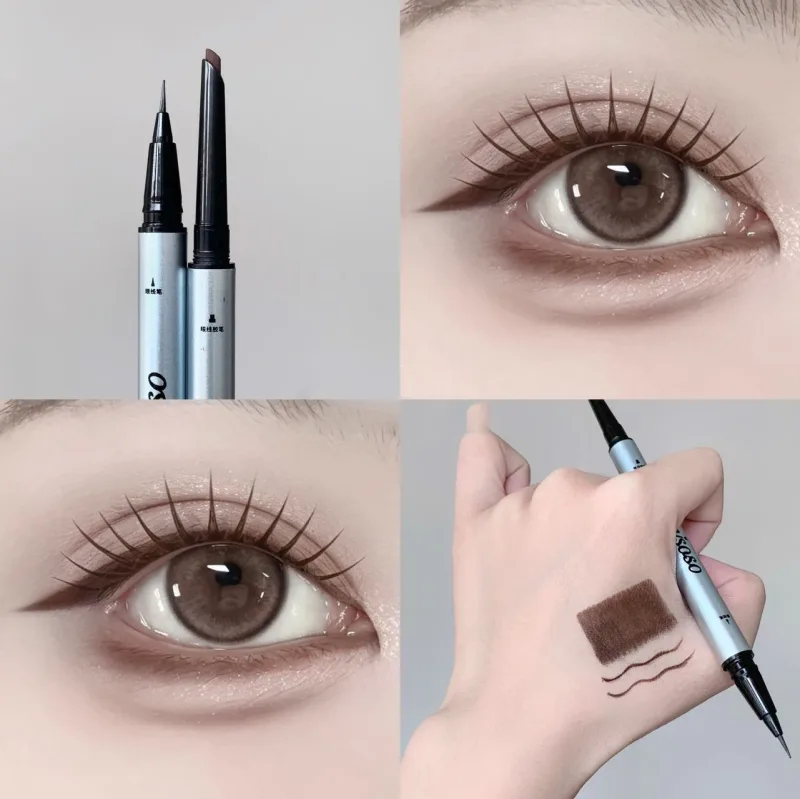 1pc Doppel Kopf Ultra-feine Matte Rot Braun Eyeliner Stift Wasserdicht Schwarz Braun Eyeliner Gel Bleistift Schnell Trocknend einfach Tragen Eye Liner
