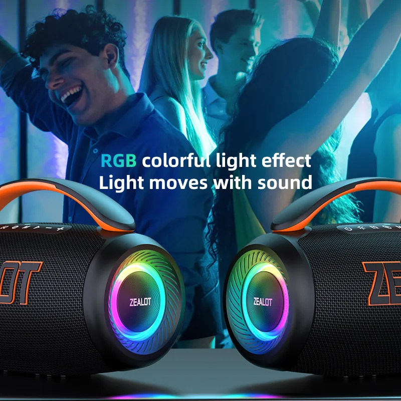 Zealot-P12 Speaker 60W Portable Bluetooth Speaker with IPX6 Waterproof Comfortable handle Controllable lighting TF USB