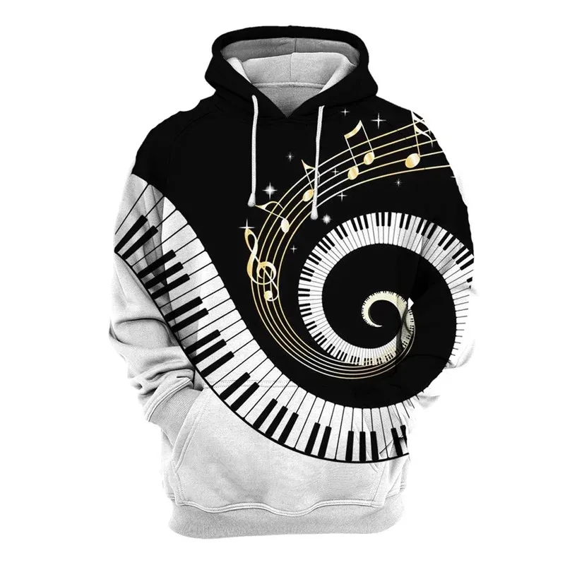 2024 ฤดูใบไม้ผลิฤดูใบไม้ร่วงผู้ชายผู้หญิงHoodieกีตาร์เปียโน 3Dพิมพ์Pulloverแฟชั่นแขนยาวHoodedเสื้อผ้าชายยอดนิยมStreetwear
