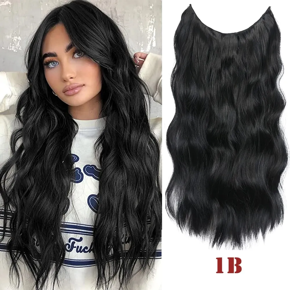 Parrucchino sintetico ondulato lungo artificiale Biondo misto marrone Pezzo di capelli finti per le donne Due clip Estensione naturale dei capelli 17 colori