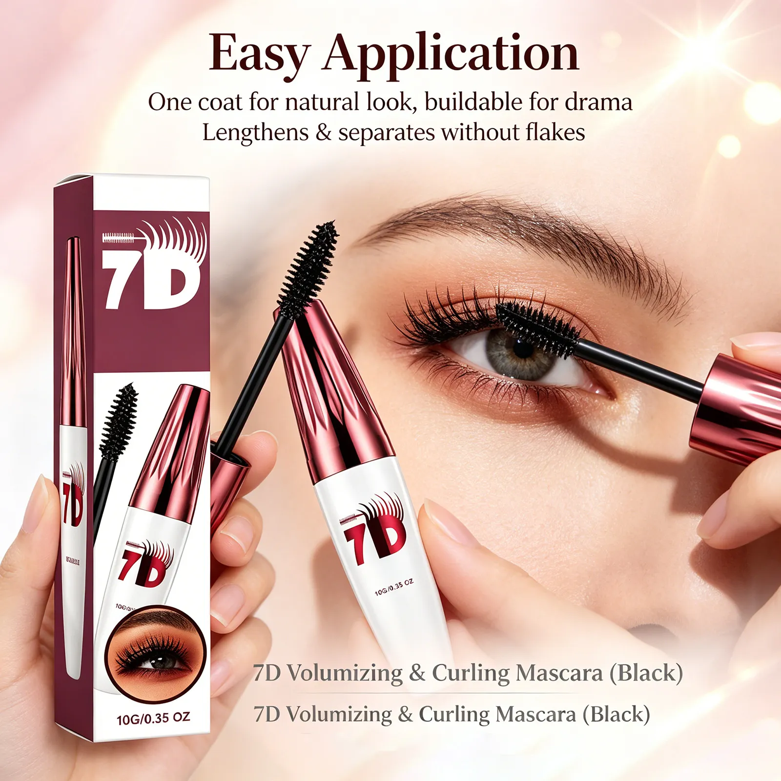 Mascara noir volumateur et recourbé 7D – Lifting et recourbement naturel des cils, anti-taches, sans flocons, maquillage imperméable pour les yeux, non agglomérant — image 3